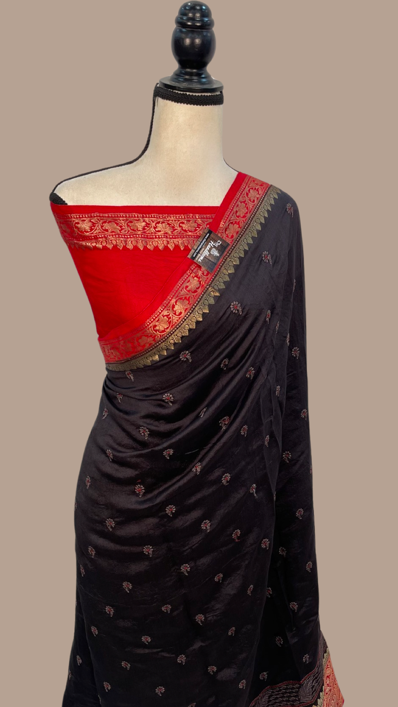 Pure Chiniya Silk Handloom Banarasi Saree With Chikankari - The Handlooms