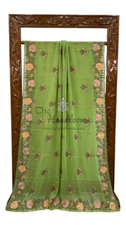 Pure Georgette Chikankari Handloom Banarasi Saree - The Handlooms