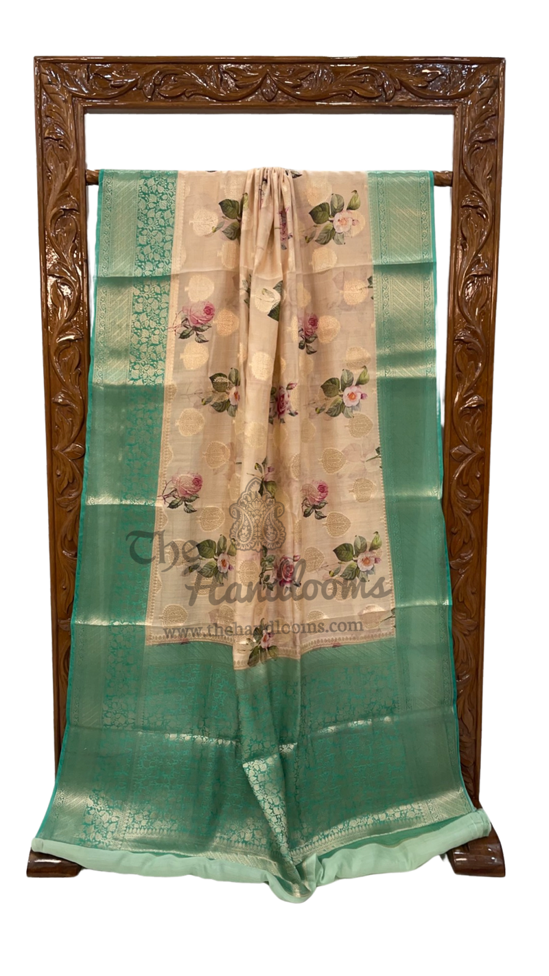 Pure Chiniya Silk Digital Print Handloom Banarasi Saree - The Handlooms