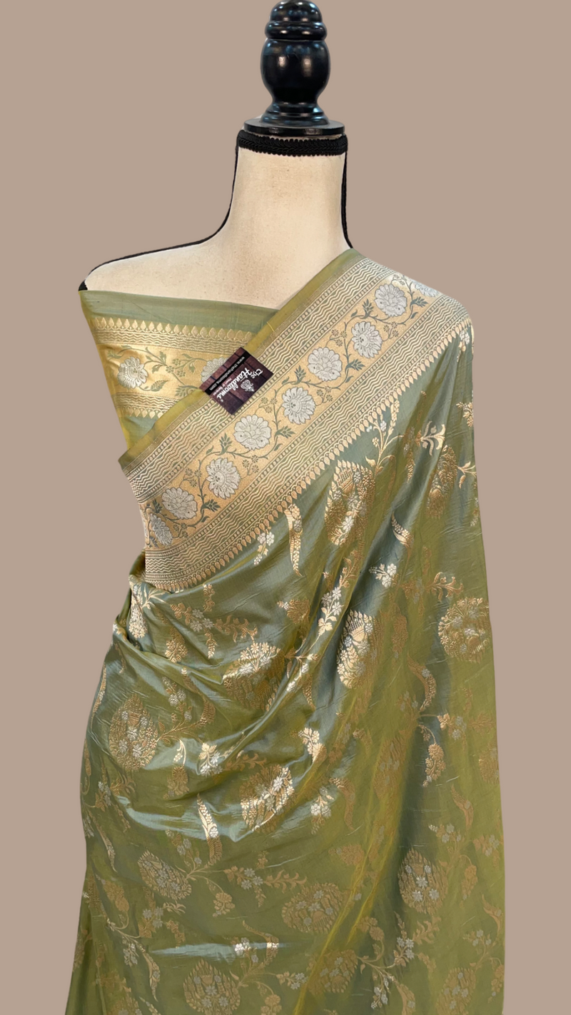 Pure Katan Silk Banarasi Handloom Saree - All over Sona Roopa Jaal work - The Handlooms