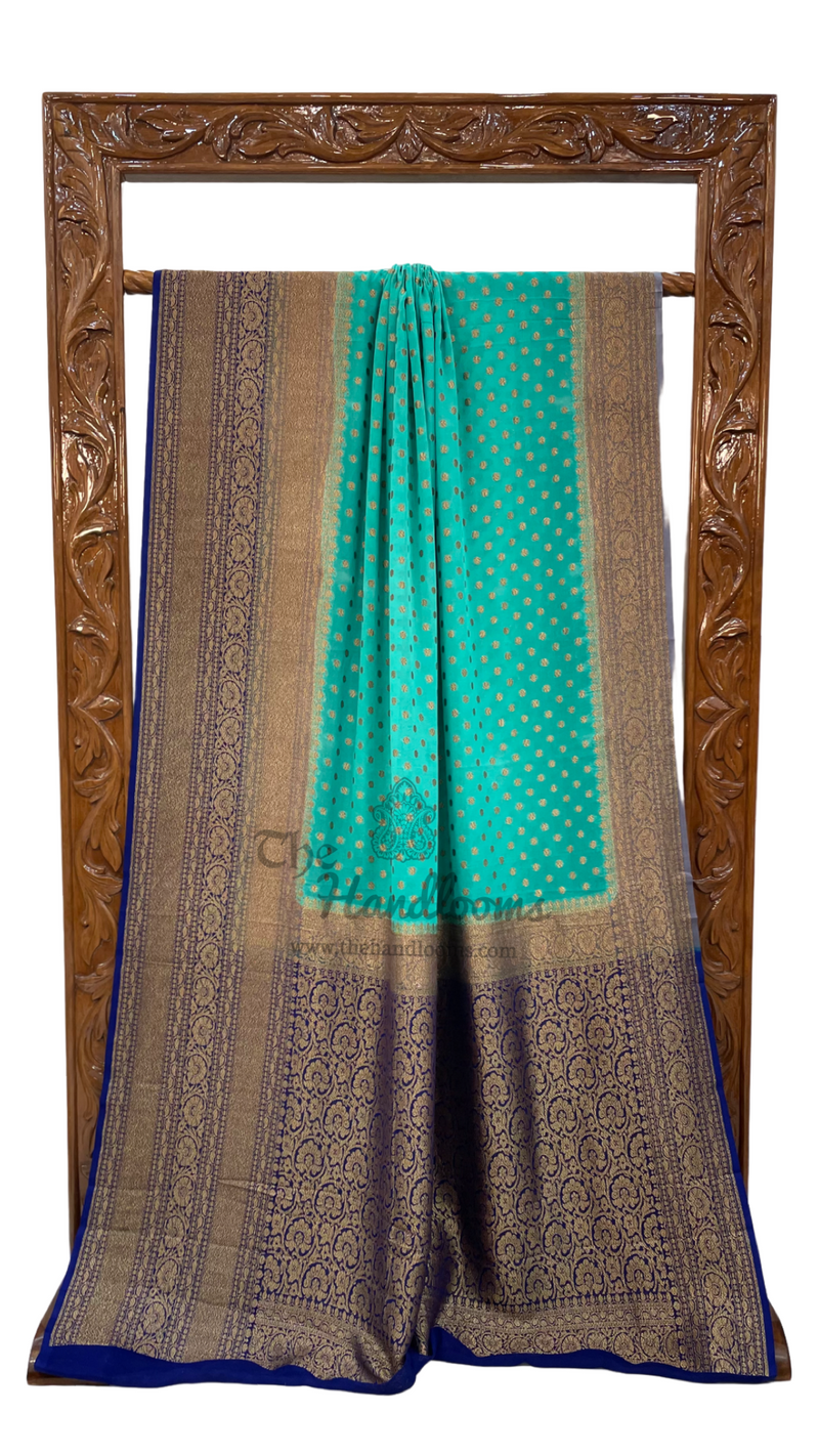Khaddi Georgette Handloom Banarasi Saree -  Antique zari - The Handlooms