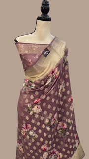 Pure Chiniya Silk Digital Print Handloom Banarasi Saree - The Handlooms