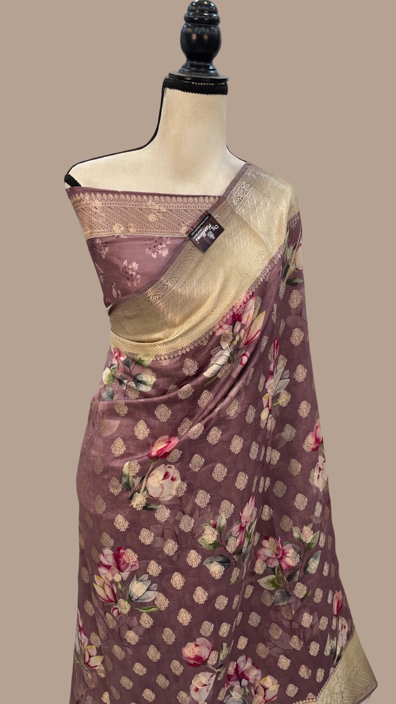 Pure Chiniya Silk Digital Print Handloom Banarasi Saree - The Handlooms