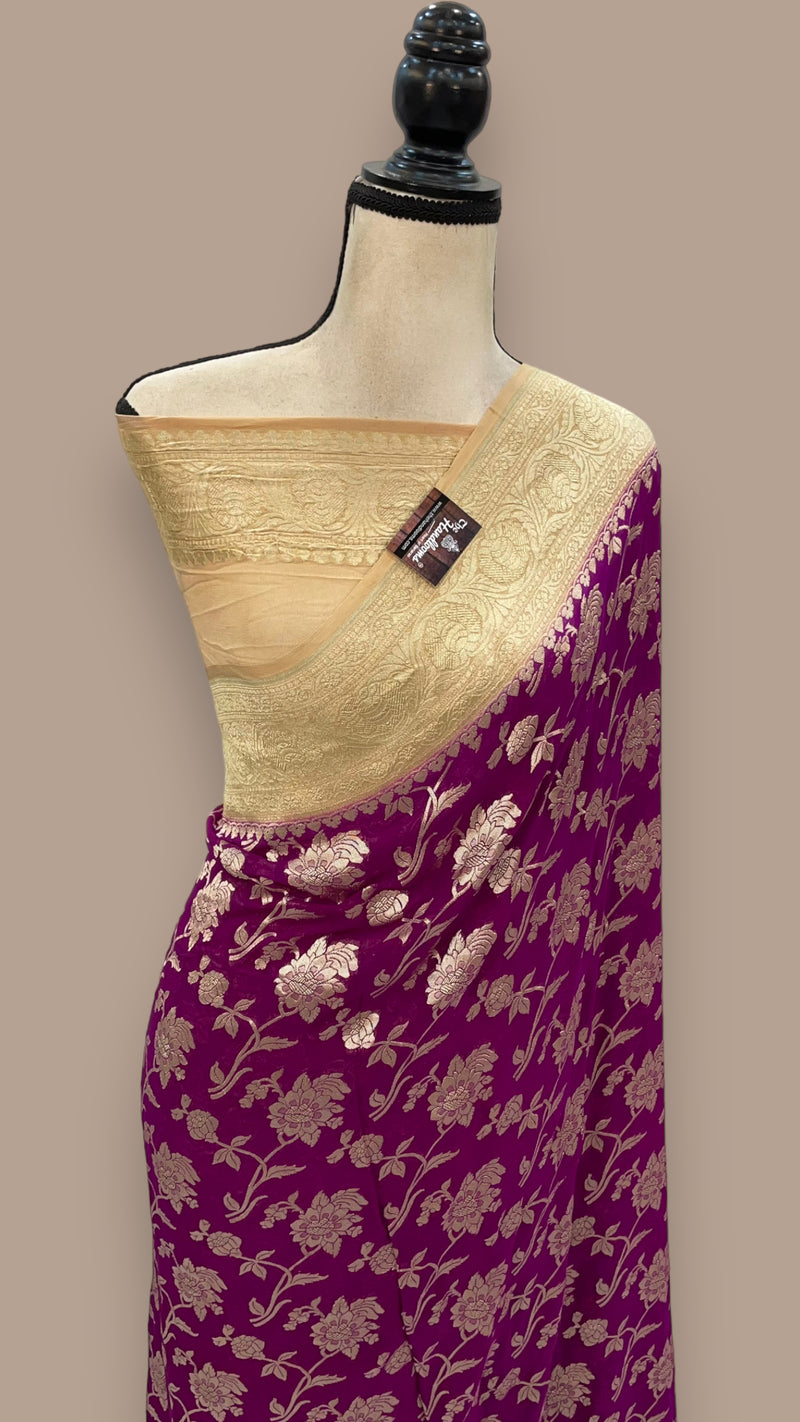 Pure Khaddi Georgette Handloom Banarasi Saree - Water zari - The Handlooms