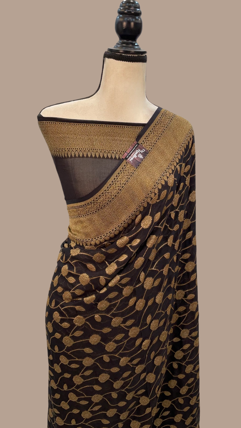 Khaddi Georgette Banarasi Saree -  Antique zari - The Handlooms