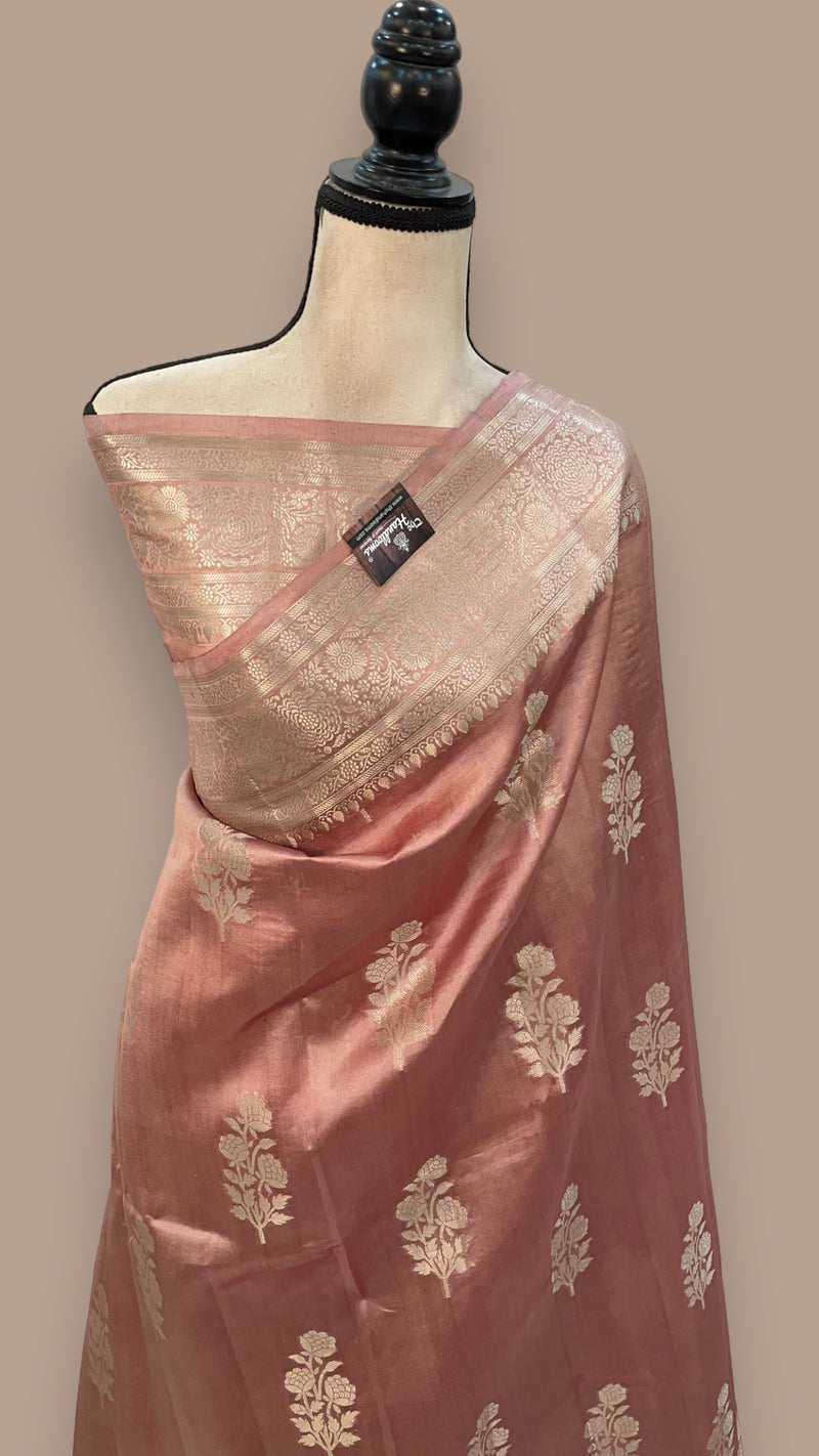 Onion Pink Pure Mango Silk Banarasi Handloom Saree - The Handlooms