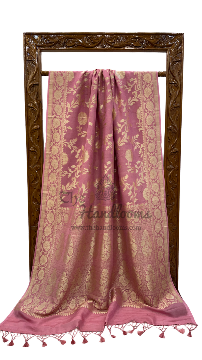 Onion Pink Tussar Georgette Handloom Banarasi Saree - The Handlooms