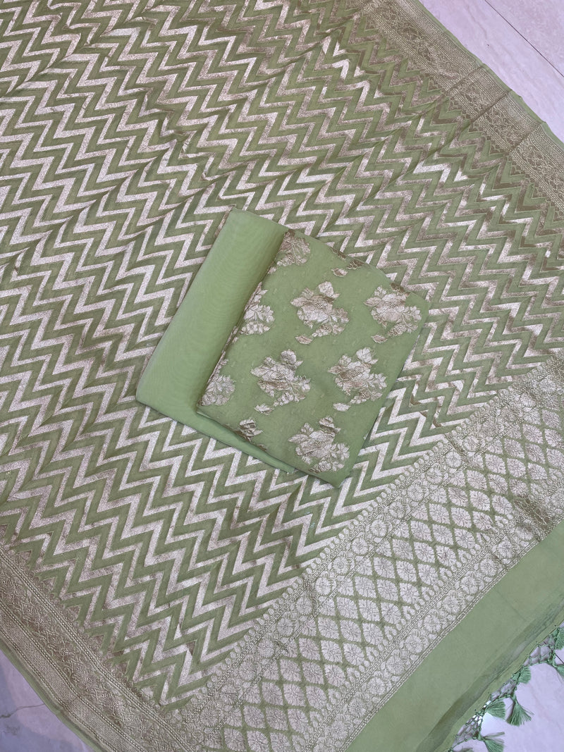 Pure Khaddi Georgette Banarasi Dress material - The Handlooms