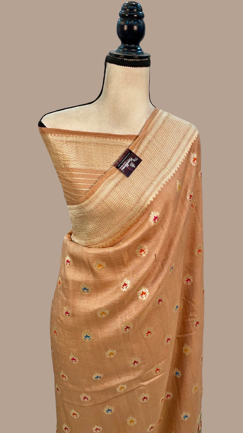Pure Tussar Georgette Handloom Banarasi Saree - All over Jaal Work with meenakari - The Handlooms
