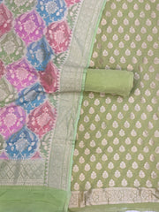 Pista Pure Khaddi Georgette Banarasi Dress material with Rangkat Dupatta - The Handlooms
