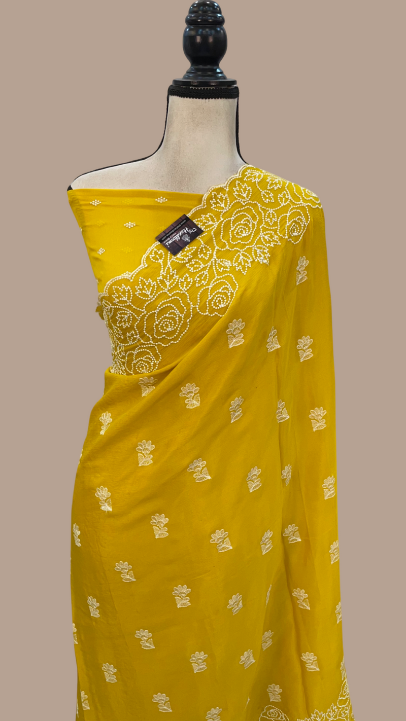 Pure Georgette Chikankari Handloom Banarasi Saree - The Handlooms