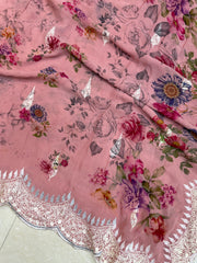 Pure Georgette  Digital Print with Chikankari Handloom Banarasi Saree - The Handlooms