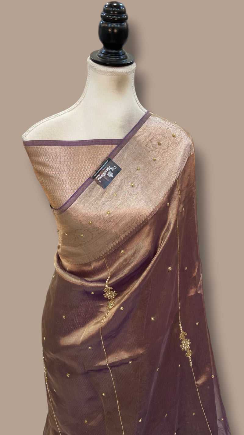 Pure Kora Tissue Silk Handloom Banarasi Saree - Handwork