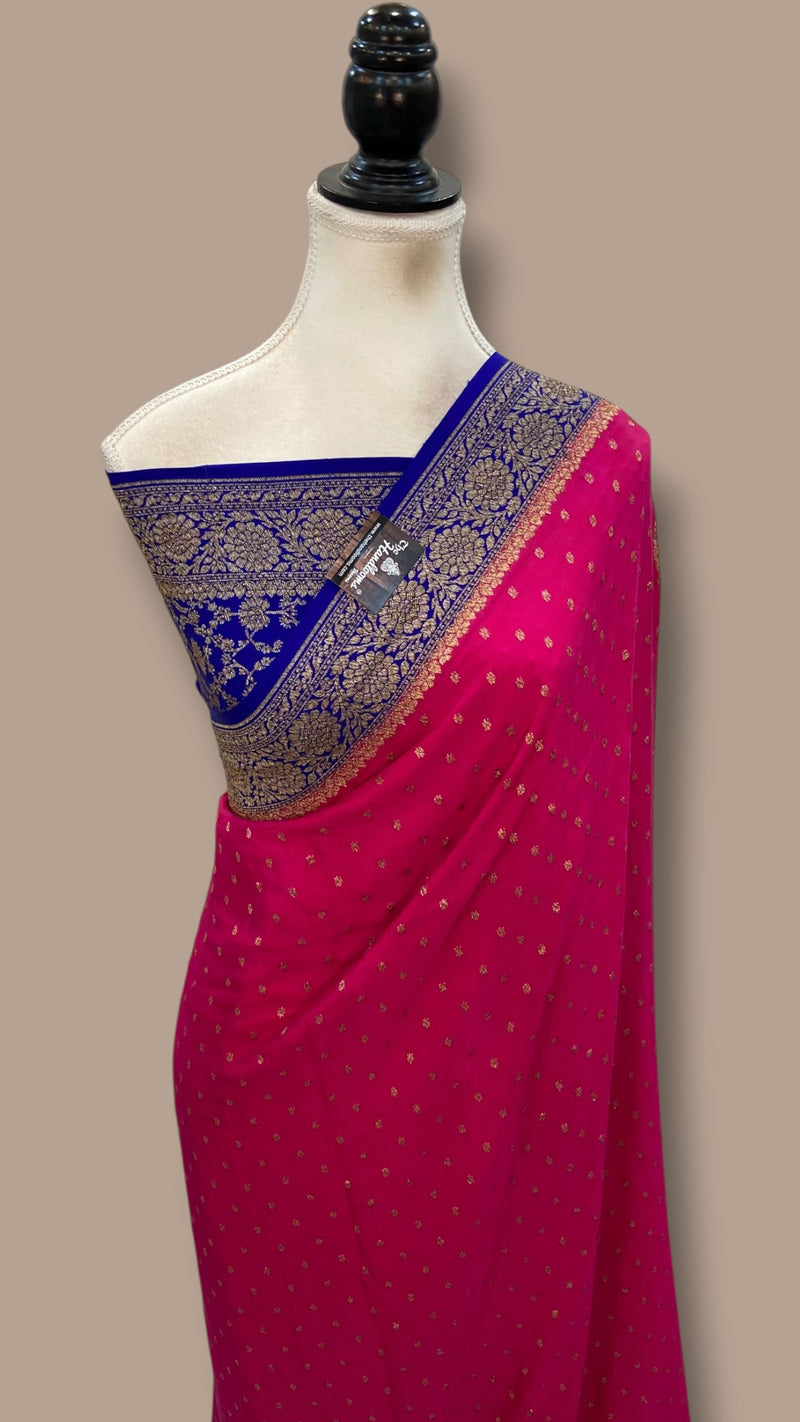 Pure Khaddi Crepe Georgette Handloom Banarasi Saree