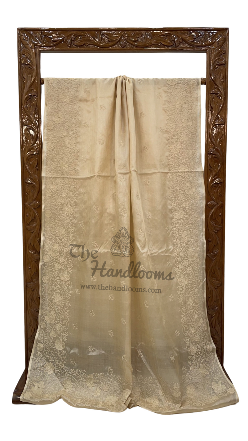 Tussar Silk Handloom Banarasi Saree With Chikankari - The Handlooms