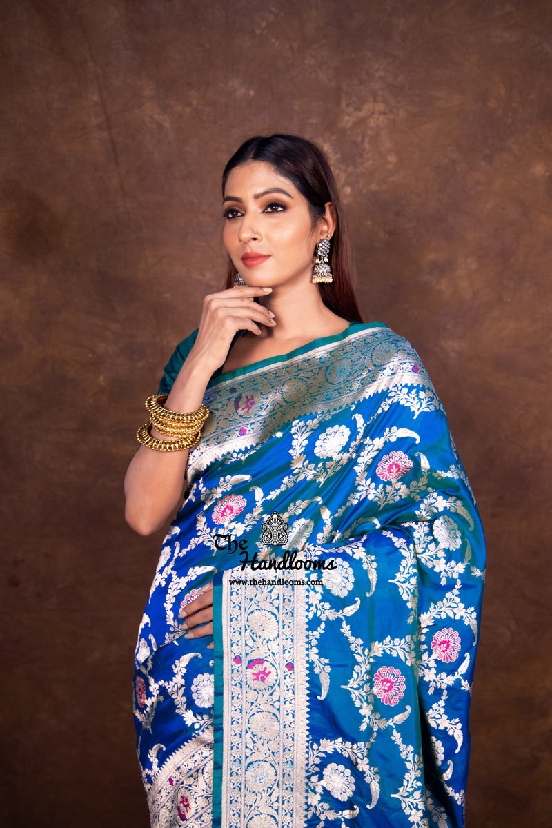 Pure Katan Silk Banarasi Handloom Saree - All over Jaal work with Meenakari - The Handlooms