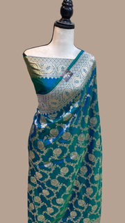 Pure Katan Silk Banarasi Handloom Saree - All over Sona Roopa Jaal work - The Handlooms