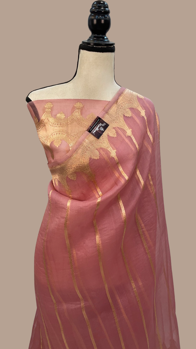 Onion Pink Pure Kora Handloom Banarasi Saree - The Handlooms