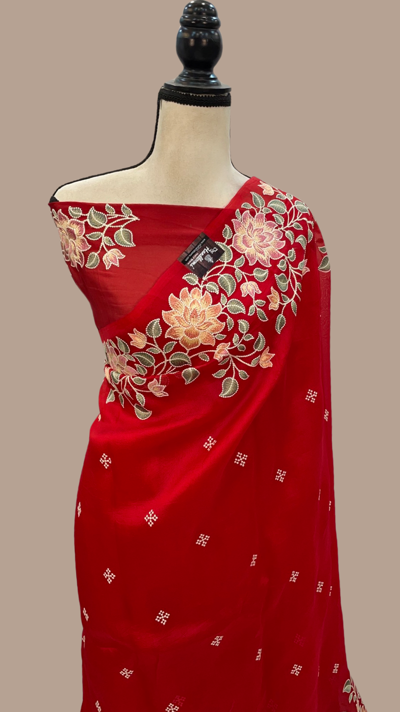 Pure Organza Chikankari Handloom Banarasi Saree - The Handlooms