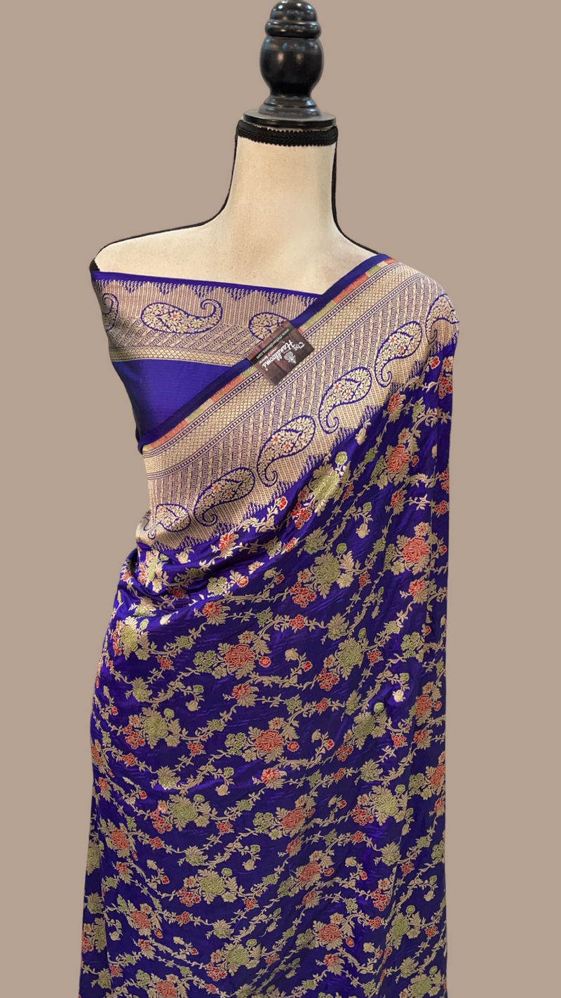 Pure Katan Silk Banarasi Handloom Saree - All over Jaal work - With Meenakari - The Handlooms