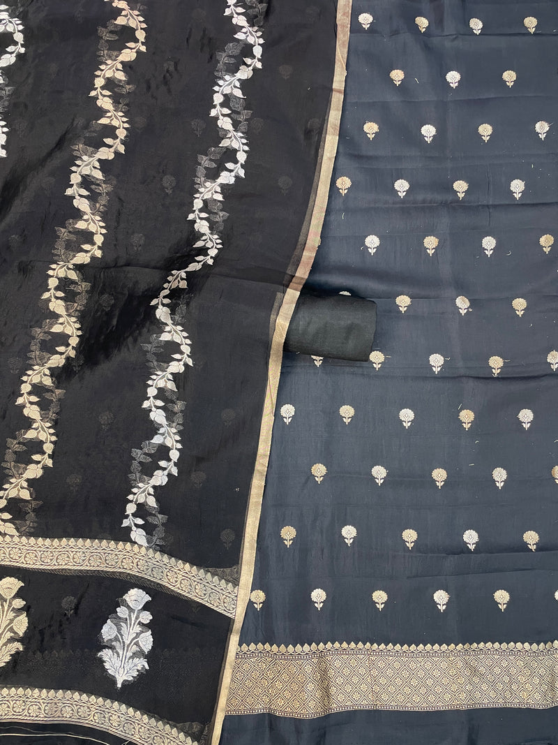 Pure Katan Silk Handlooms Banarasi Dress material With Organza Dupatta - The Handlooms