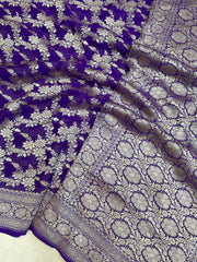 Purple Khaddi Georgette Handloom Banarasi Saree - The Handlooms