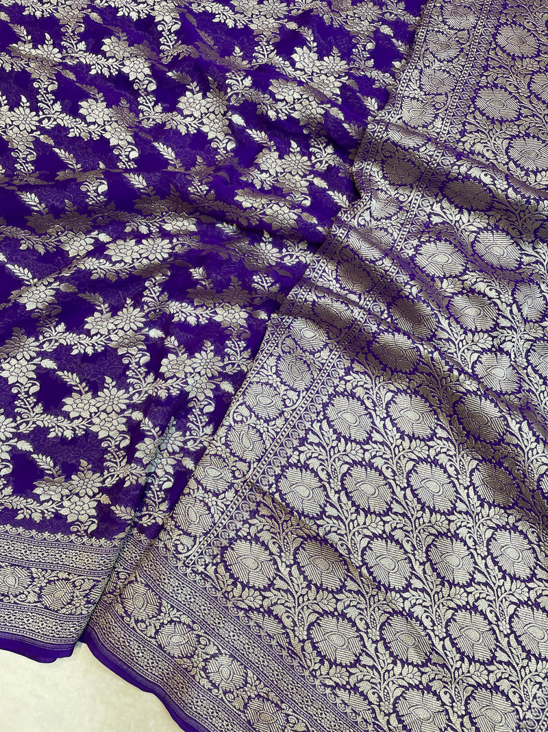 Purple Khaddi Georgette Handloom Banarasi Saree - The Handlooms
