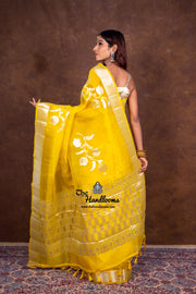 Yellow Pure Kora Handloom Banarasi Saree - The Handlooms