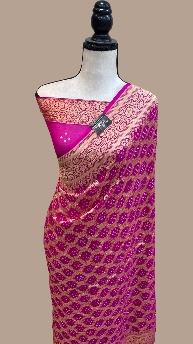 Pure Georgette Banarasi Bandhej Handloom Saree - The Handlooms