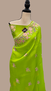 Pure Organza Chikankari Handloom Banarasi Saree - The Handlooms