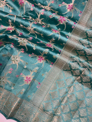 Pure Dupion Silk Banarasi Saree - Gold Zari - The Handlooms