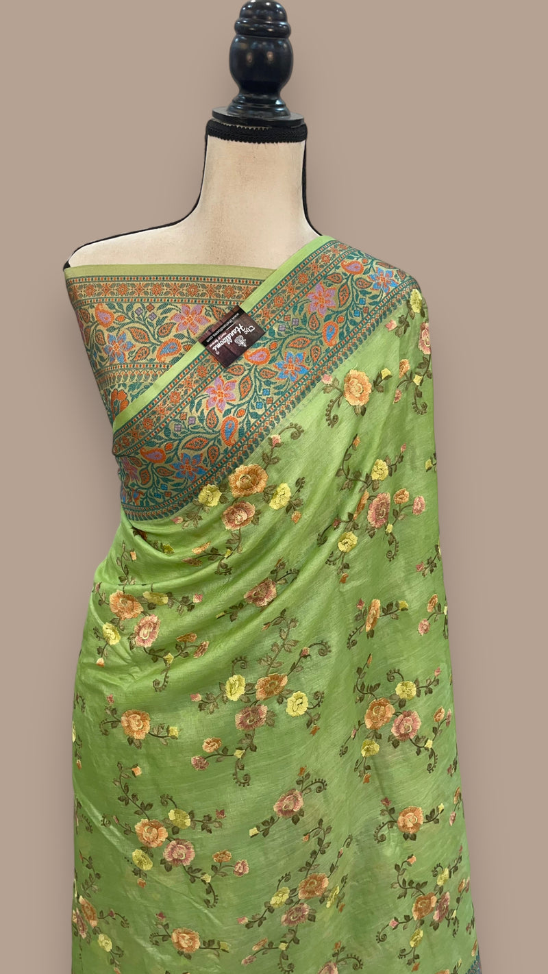 Tussar Silk Handloom Banarasi Saree With Chikankari - The Handlooms