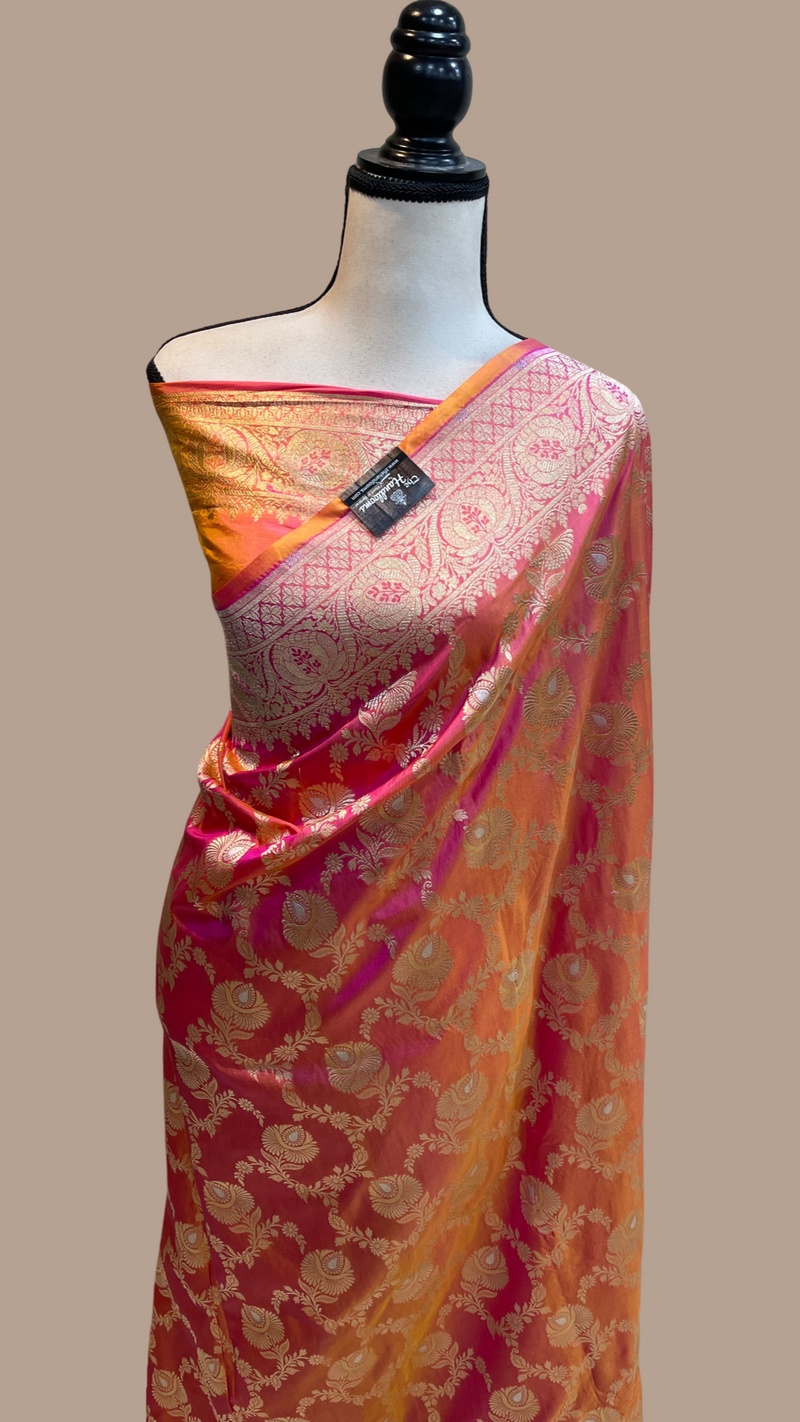 Pure Katan Silk Banarasi Handloom Saree - All over Sona Roopa Jaal work - The Handlooms