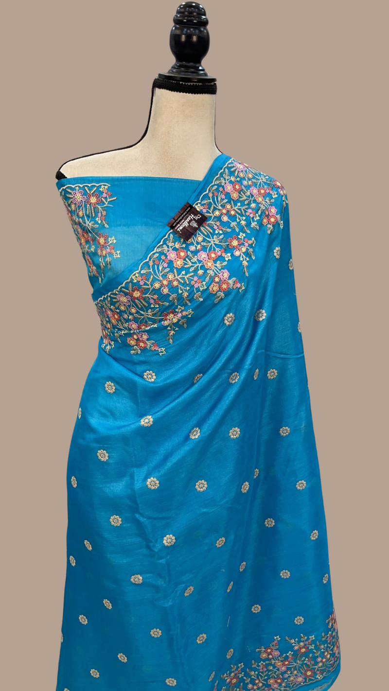 Tussar Silk Handloom Banarasi Saree With Chikankari - The Handlooms