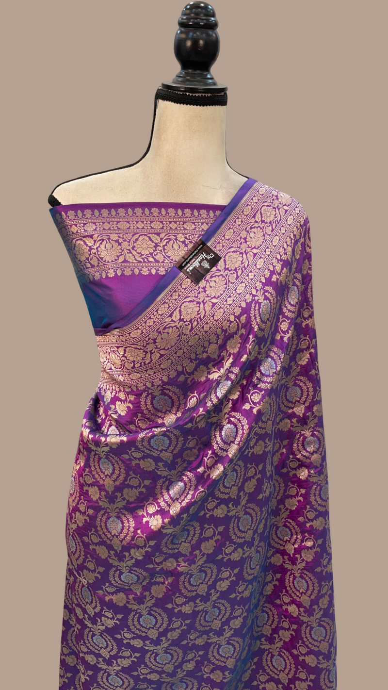 Pure Katan Silk Banarasi Handloom Saree - All over Sona Roopa Jaal work - The Handlooms
