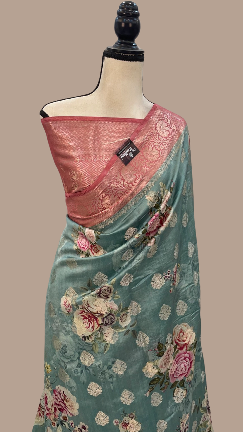 Pure Chiniya Silk Digital Print Handloom Banarasi Saree - The Handlooms