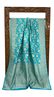 Turquoise Pure Katan Silk Banarasi Handloom Saree - All Over Jaal Work - The Handlooms