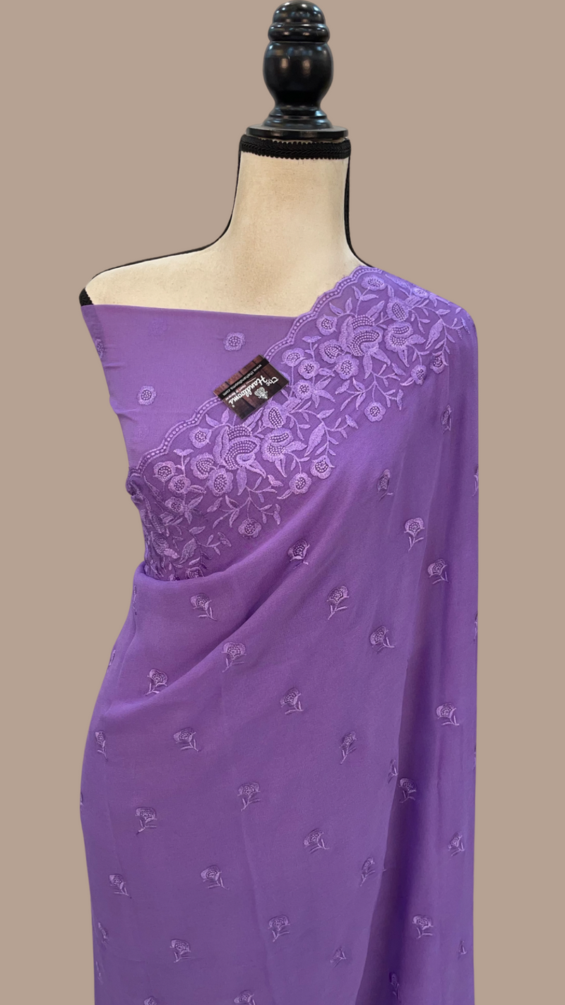 Pure Georgette Chikankari Handloom Banarasi Saree - The Handlooms