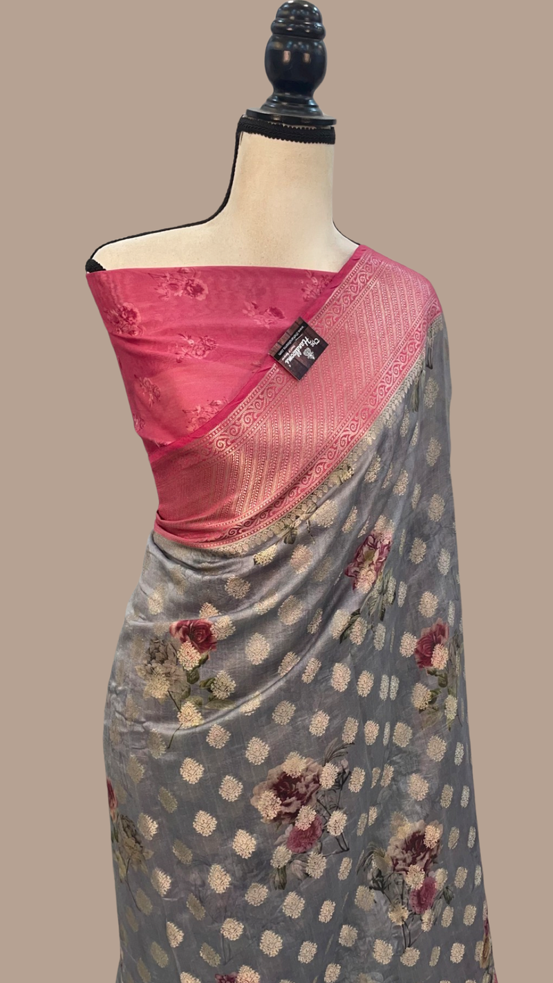 Pure Chiniya Silk Digital Print Handloom Banarasi Saree - The Handlooms