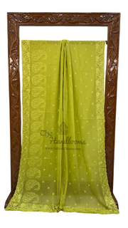 Pure Georgette Chikankari Handloom Banarasi Saree - The Handlooms