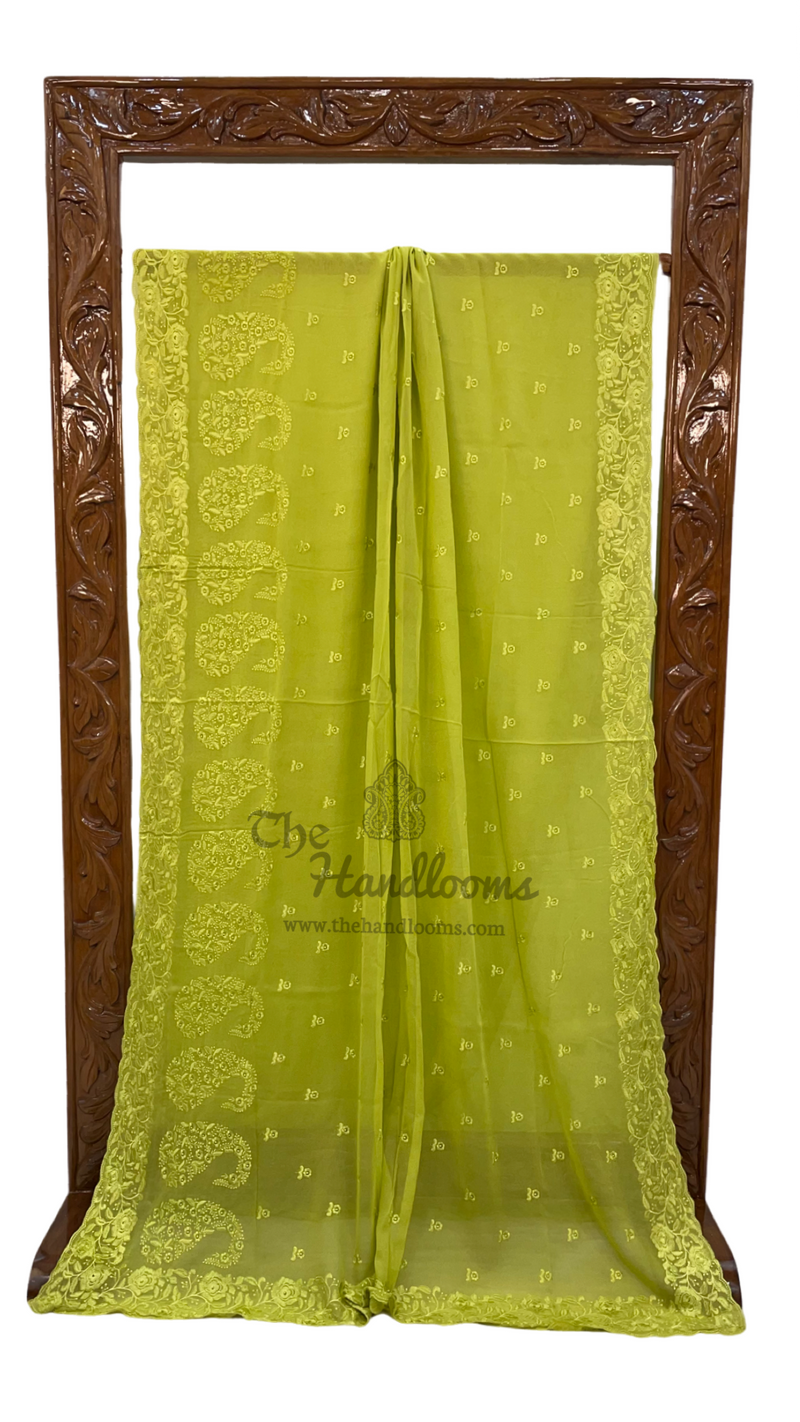 Pure Georgette Chikankari Handloom Banarasi Saree - The Handlooms