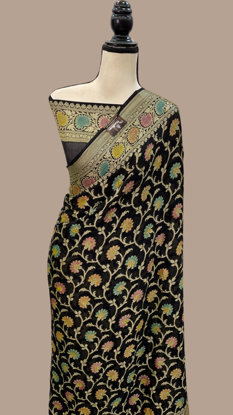 Black Pure Chiffon Khaddi Banarasi Saree - The Handlooms