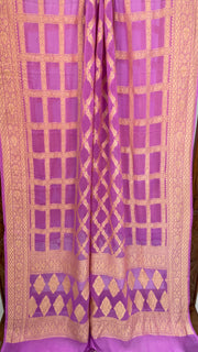 Pure Khaddi Georgette Dupatta - gold zari - The Handlooms