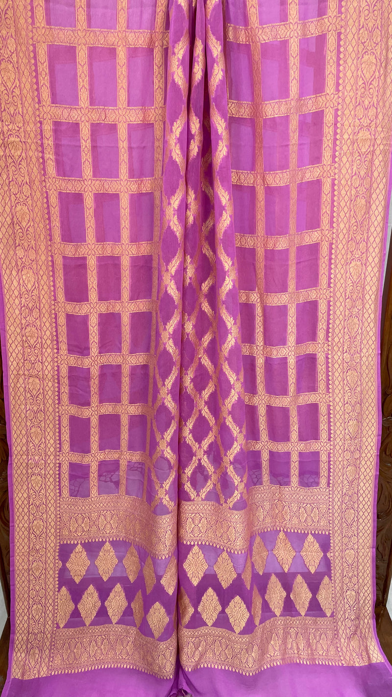 Pure Khaddi Georgette Dupatta - gold zari - The Handlooms