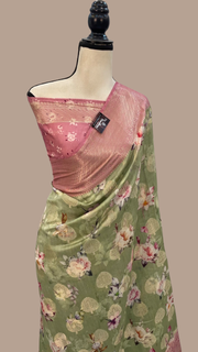 Pure Chiniya Silk Digital Print Handloom Banarasi Saree - The Handlooms