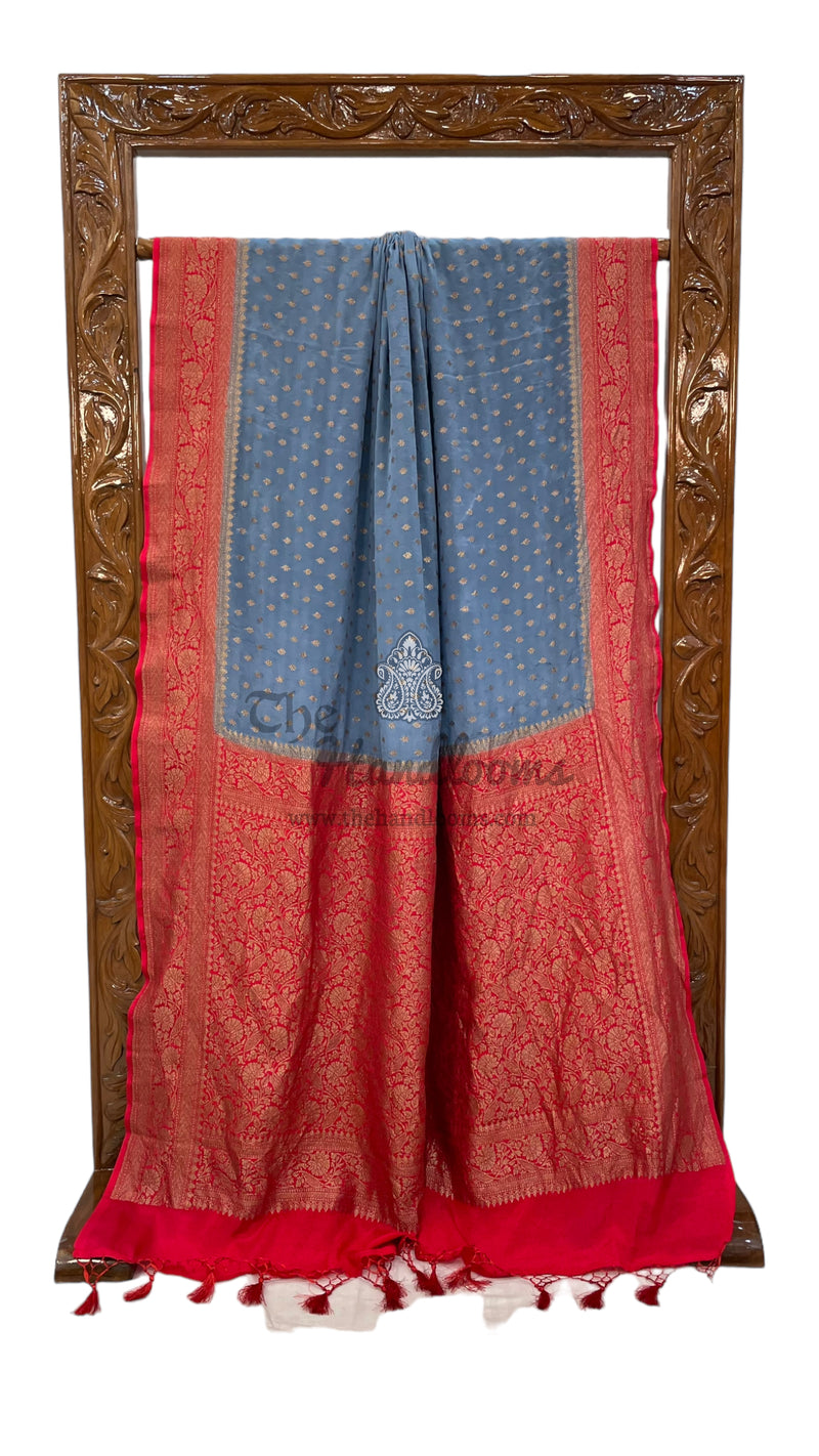 Khaddi Crepe Georgette Banarasi Saree -  Antique zari - The Handlooms