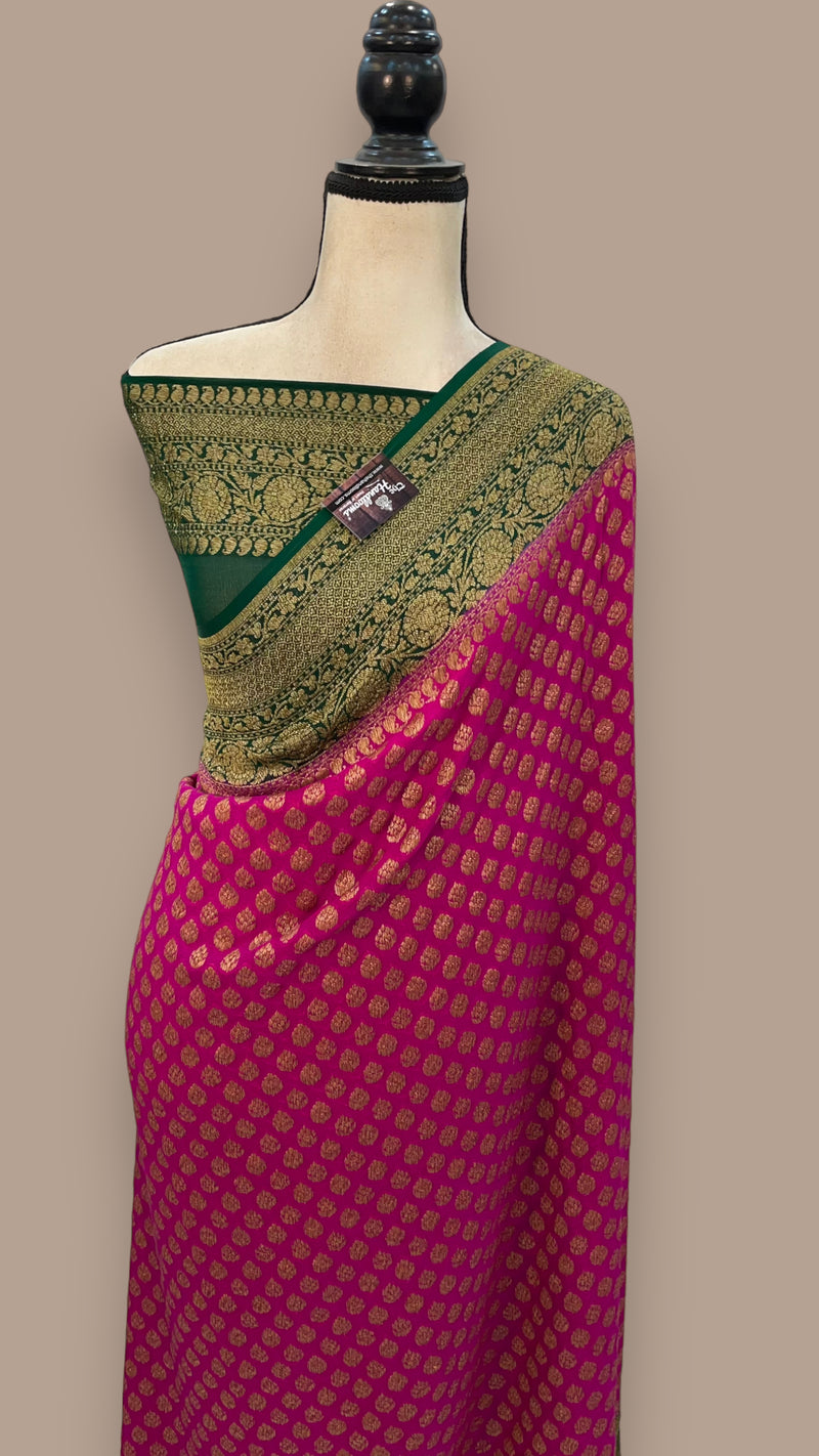 Khaddi  Georgette Handloom Banarasi Saree -  Antique zari - The Handlooms