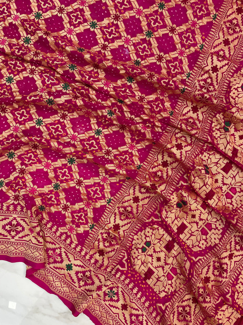 Pure Georgette Banarasi Bandhej Handloom Saree - The Handlooms