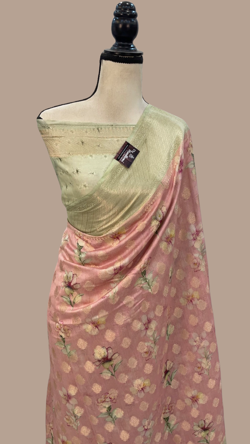 Pure Chiniya Silk Digital Print Handloom Banarasi Saree - The Handlooms