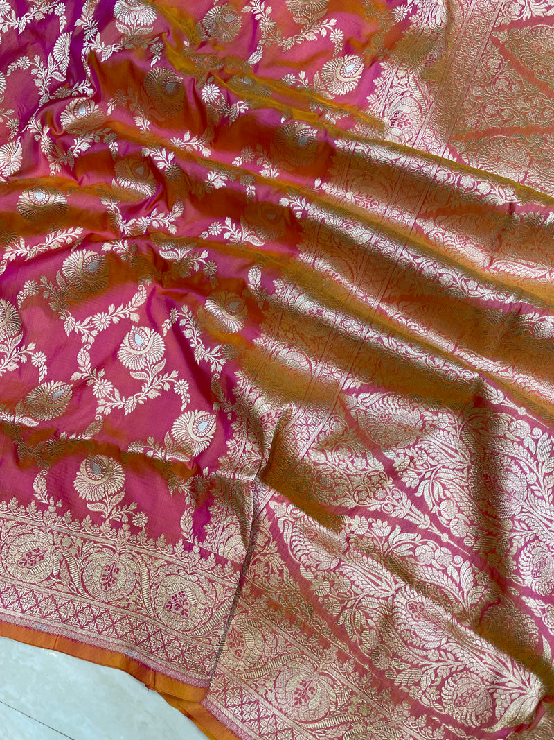 Pure Katan Silk Banarasi Handloom Saree - All over Sona Roopa Jaal work - The Handlooms